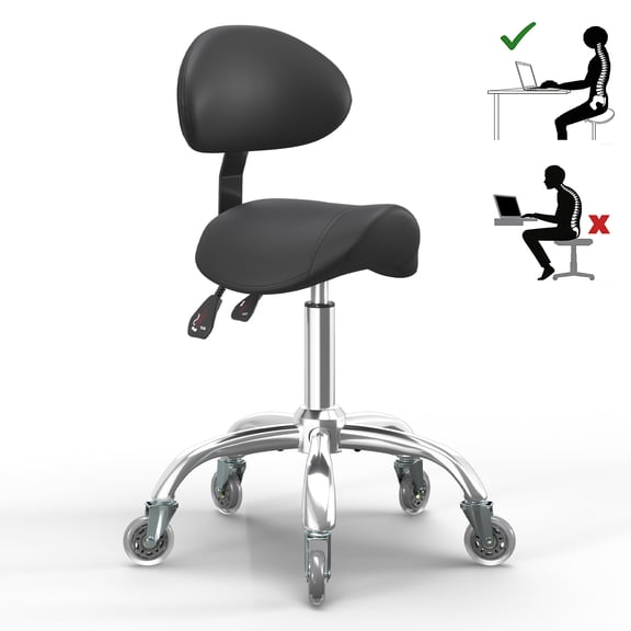 Saddle Stool Rolling Chair for Medical Massage Kitchen Spa Drafting, Adjustable Hydraulic Salon Stool, Black