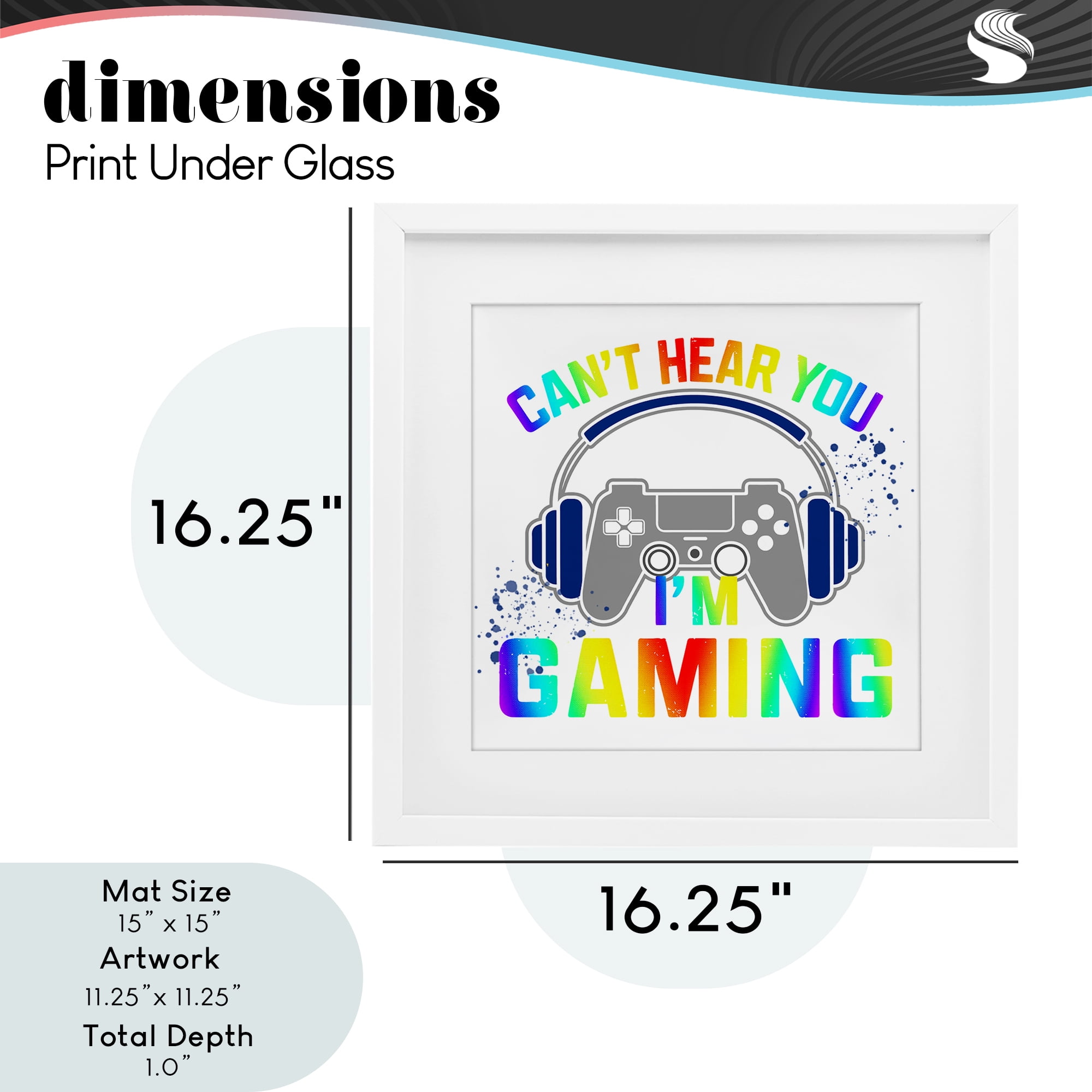 Rainbow Can't Hear You Gaming White Framed Print Under Glass, design by Kim Allen