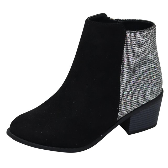 NECHOLOGY Zapatos Botines de mujer Botines de mujer de Material Flash negro con estilo clásico con parte trasera elástica tacón grueso tacón medio cremallera lateral botas cómodas (Black 6.5)