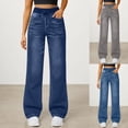 thumbnail image 5 of TrendOFT Womens High Waisted Jeans Washed Wide Straight Leg Stretch Denim Pants Casual Loose Fit Elastic Waist Jean Grey XL, 5 of 5