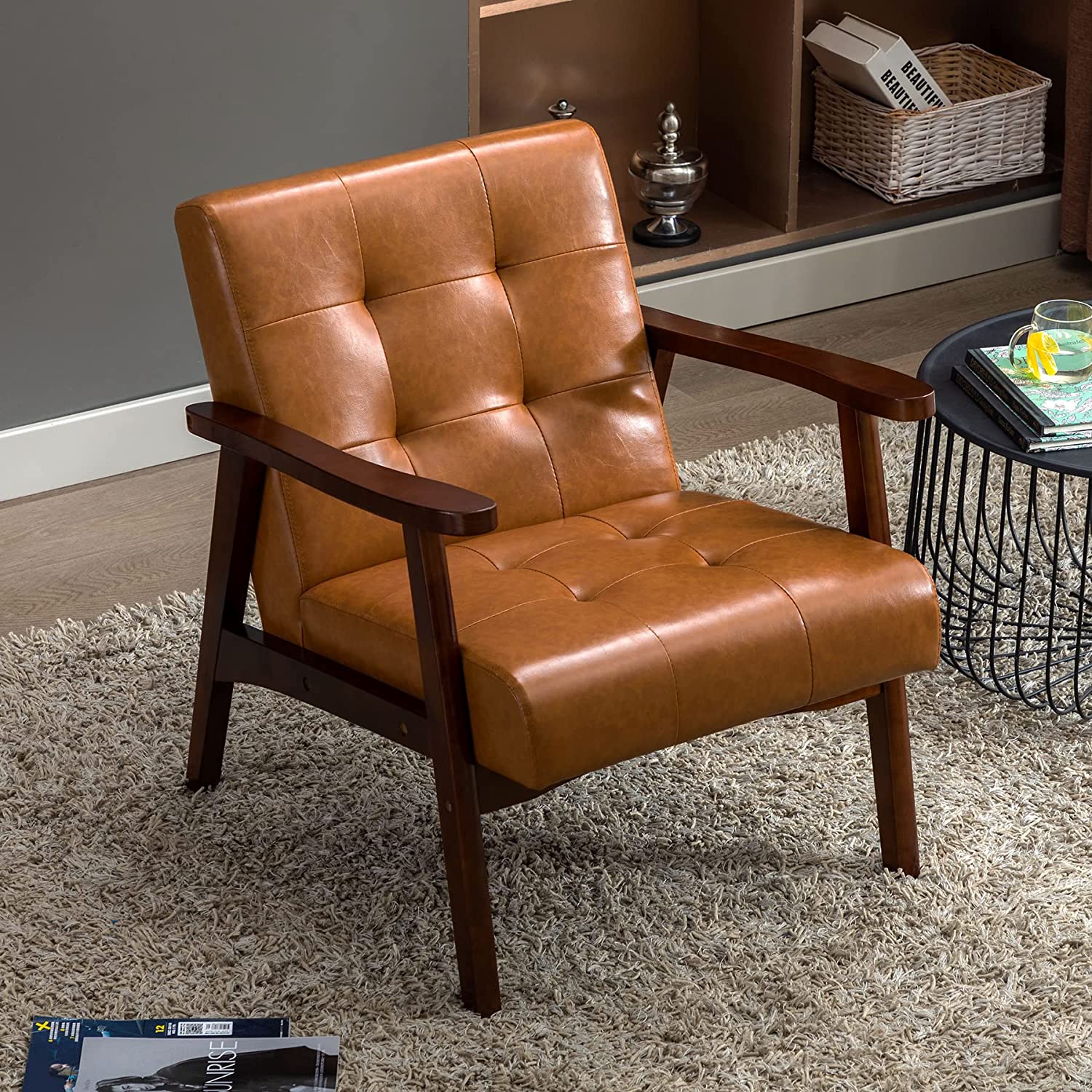 brown leather modern armchair