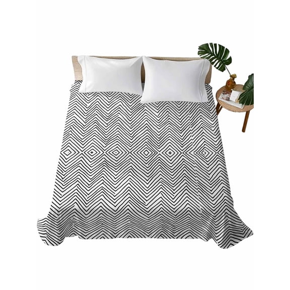 Twin Flat Sheet 66"x96", White Black Stripe Soft Lightweight Bedding Flat Sheets Only, Modern Abstract Art Moire Striped Brushed Microfiber Top Bed Sheet, Breathable StainResistant Bedsheets
