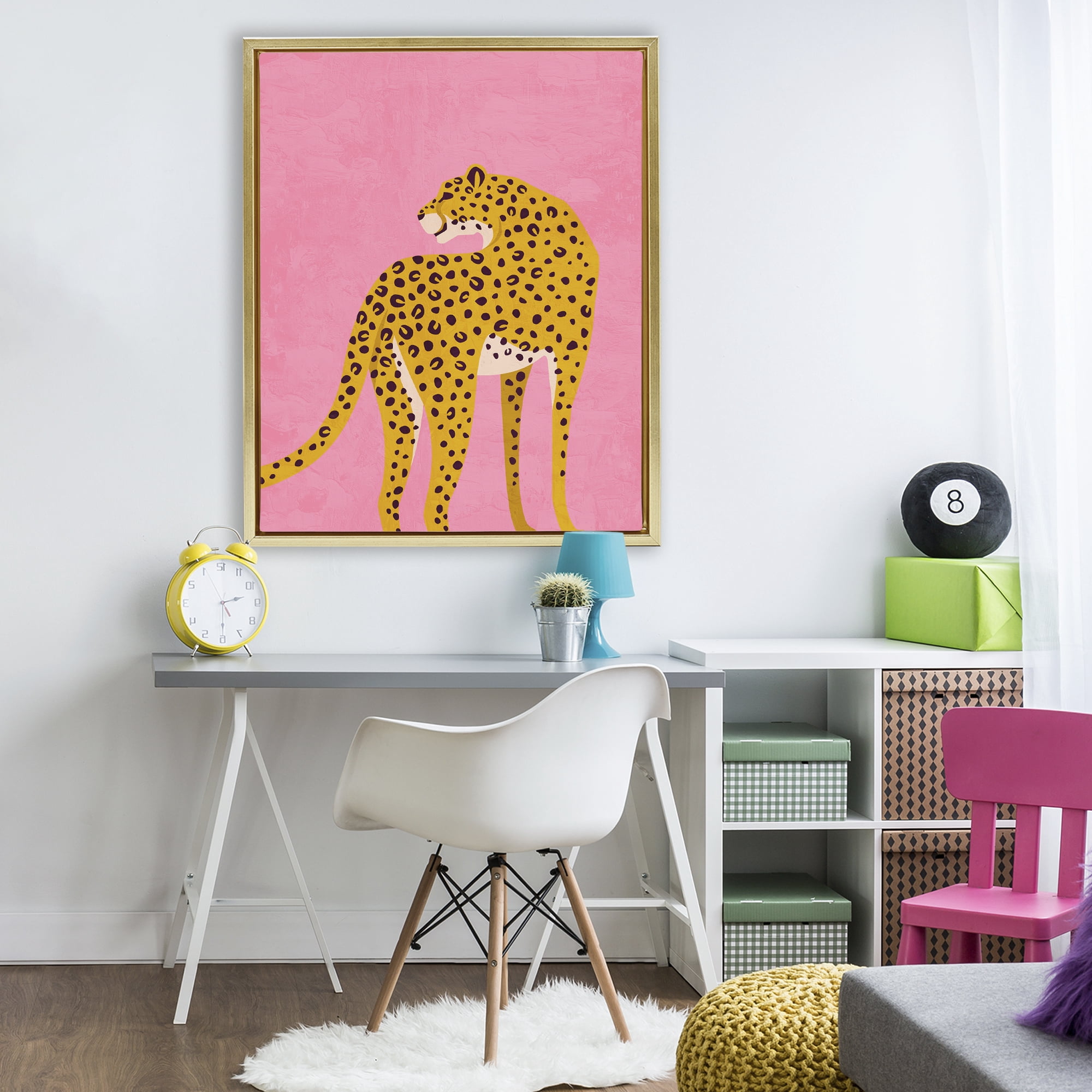 Stupell Industries Leopard on Pink Serenade Gold Framed Floater Canvas Wall Art, design by Kim Allen
