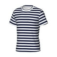 thumbnail image 3 of Yiaed Navy Blue And White Stripes Print Mens Short Sleeve Tight Fit T-Shirt, Crewneck Casual Tee-Large, 3 of 5