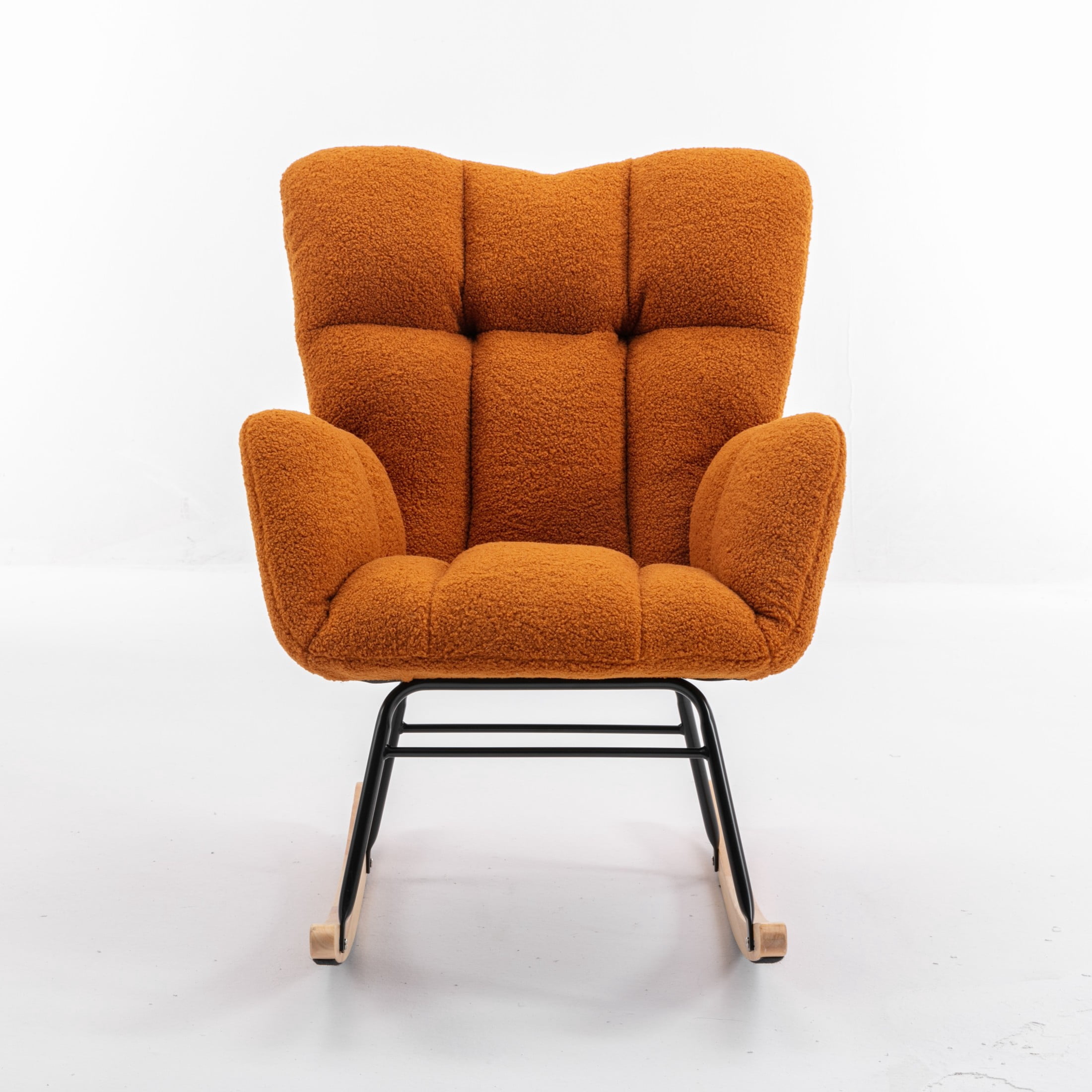 Noble House Takala 31" Teddy Fabric Rocking Glider Nursery Chair, Upholstered Accent Armchair for Living Room, Caramel