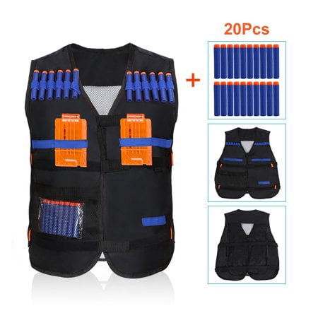 Tactic Nylon Vest + Blue EVA Bullet Darts For Combat Games (Black Vest + 20pcs (Best Bullet Proof Vest On The Market)