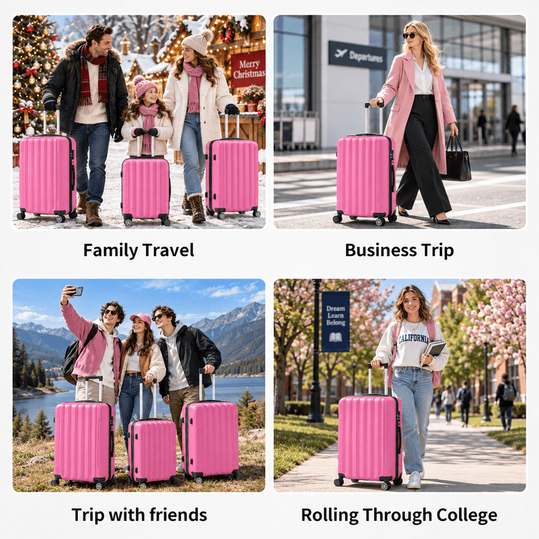 Zimtown, Luggage Set, 3 Piece Nested Spinner Pink with TSA Lock