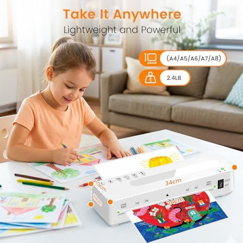 Laminator Machine, A4 Laminators Hot & Cold with 20 Laminating Sheets and Trimmer, 9 Inch Laminating Machine for Office, School, Business and Home - White