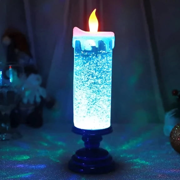 SMKE Color Led Flameless Candles,Celebration Pillar Candles,Battery Operated,Snow Lighted Candlestick,Artificiales Decoracion For Valentine Wedding Thanksgiving Birthday Christmas Decorations Blue