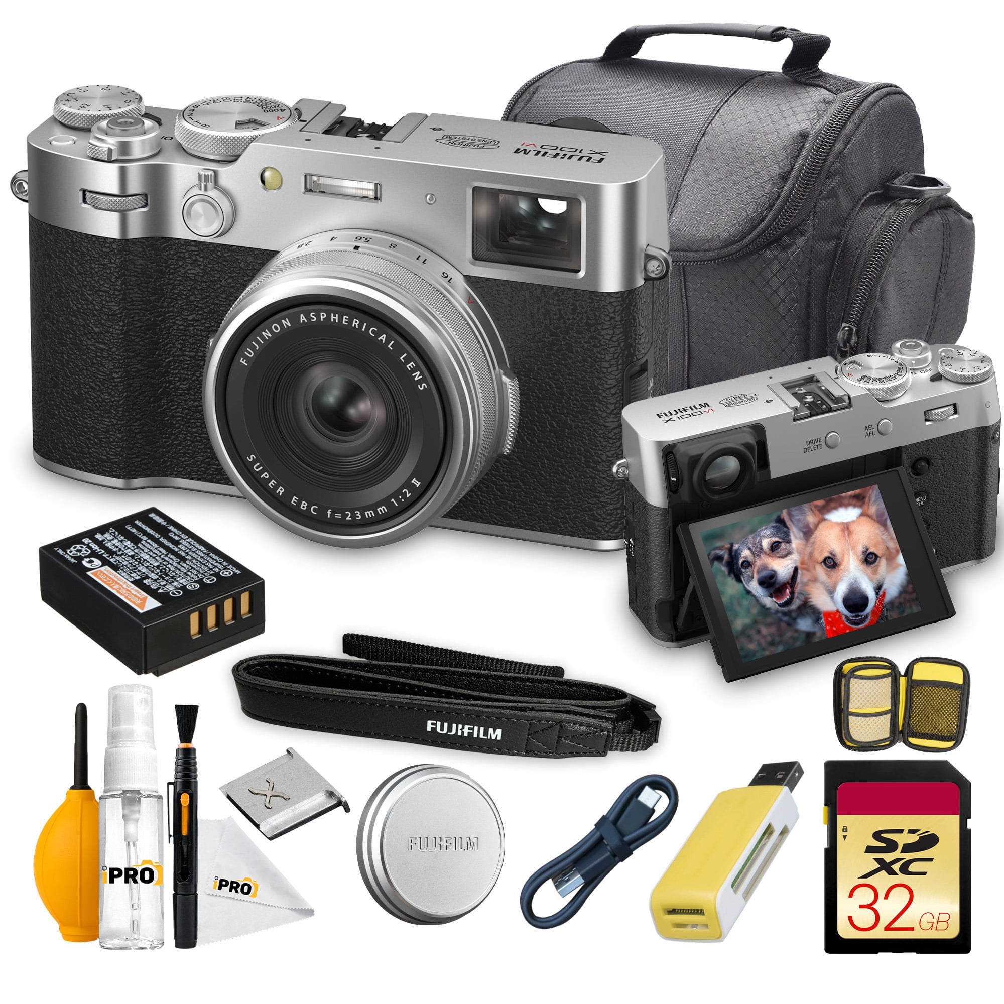 FUJIFILM X100VI Digital Camera with 40MP APS-C Sensor, 23mm f/2 Lens, IBIS, Hybrid Viewfinder, Compact Street Photography & Travel Camera (Silver) Bundle with Soft Case and 32GB Memory Card