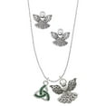 thumbnail image 1 of Delight Jewelry Silvertone Small 2-D Green Trinity Knot Silver tone Guardian Angel Charm Necklace and Stud Earrings, 1 of 4