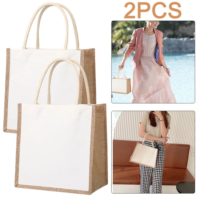 Yute Arpillera Compras Organizador Almacenamiento Comestibles Bolsos (cuadrados) 2 Uds.
