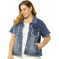 thumbnail image 2 of GRACE & GRANDEUR Veste en Denim à Manches Courtes pour Femmes Grande Taille avec Poches, 2 of 6