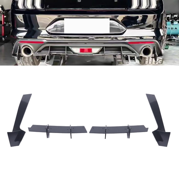 For Ford Mustang 2018-2021 Glossy Black Rear Diffuser   Rear Side Splitter Kit