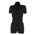 thumbnail image 4 of Clearance! Ohufall Jumpsuits for Women, Zip Pockets Solid Color Work Lapel Jumpsuit Shorts Tight Jumpsuit Overalls Women, Rompers for Women, Onesie for Women Clearance, 4 of 5