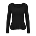 thumbnail image 5 of VBVC Women's Crew Neck Ribbed Peplum Top , Ladies' Fitted Fall Winter Long Sleeve Shirt , Stretch Casual Tunic Tee For Women, S-2XL, 5 of 5