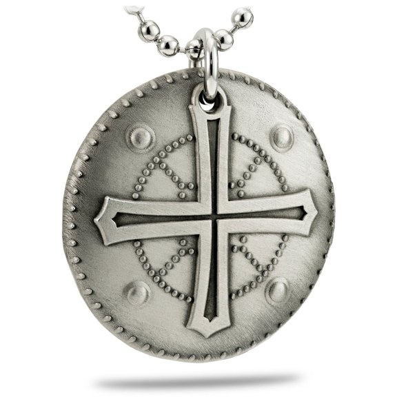 Antique Finish Battle Shield Dog Tag Necklace-2 Chronicles 32:8 by Shields of Strength