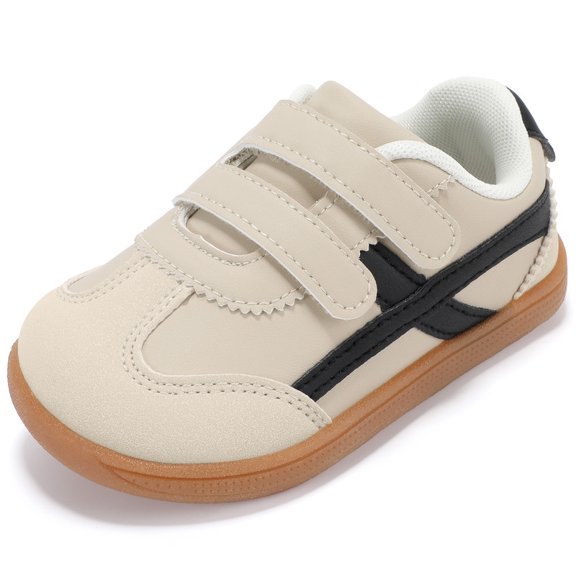 Toddler Barefoot Shoes, Wide Toe Box Zero Drop Sneakers for Boys Kids, Hook-and-Loop Non-Slip Walking Shoes BeigeWhite T8
