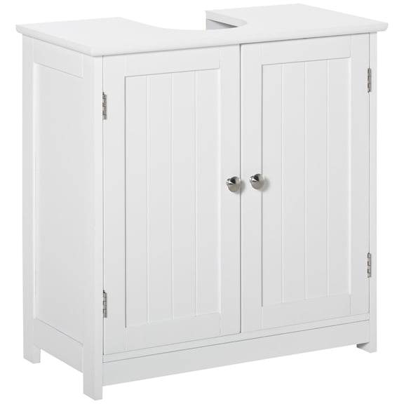 Dranite Pedestal Sink Cabinet White Bathroom Vanity Storage with U-Shape Cut-Out Adjustable Shelf