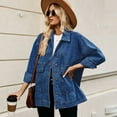 thumbnail image 5 of Women's Long Sleeve Denim Jean Jacket Oversized Denim Coat Lapel Button Jean Jacket with Pockets S-XXL, 5 of 10