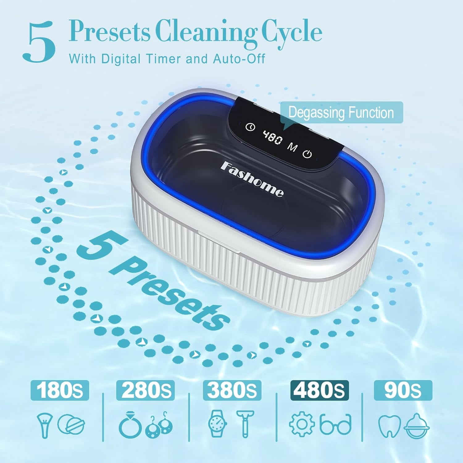 Professional Ultrasonic Cleaner Adjustable Power with Lights, Digital Timers & Degas Mode, 45KHz 550ML Ultrasonic Jewelry Cleaner with Basket Watch Stand for Rings Retainers Eyeglasses Dentures Coins
