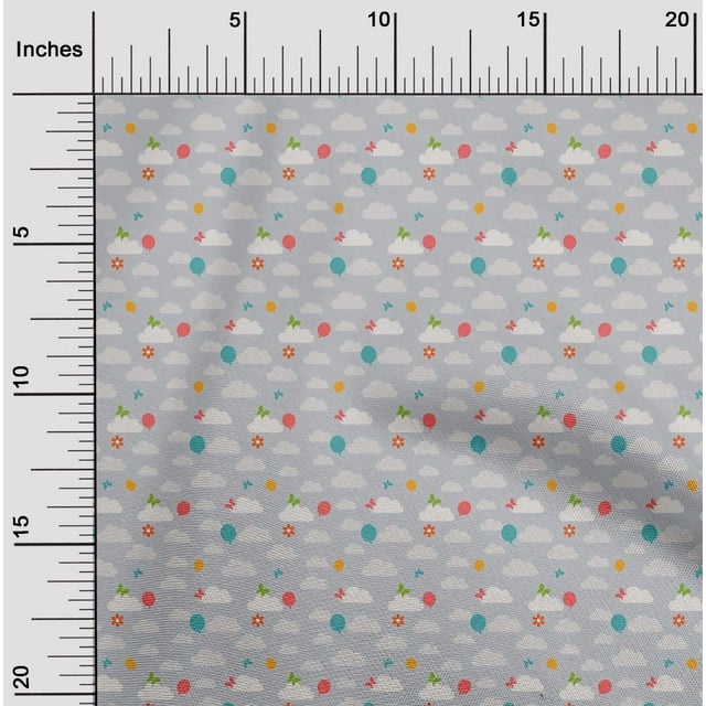 oneOone Cotton Poplin Fabric Insect|Balloon & Clouds Nature Print Fabric BTY 56 Inch Wide
