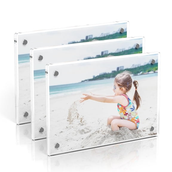 3 Pack Acrylic Magnetic Frames for 4x6 Photos, Clear Double-Sided Display