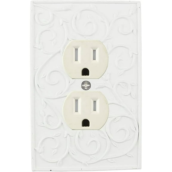 Meriville French Scroll Electrical Outlet Wall Plate Cover, Hand Painted Single Duplex receptacle outlet cover, Off White