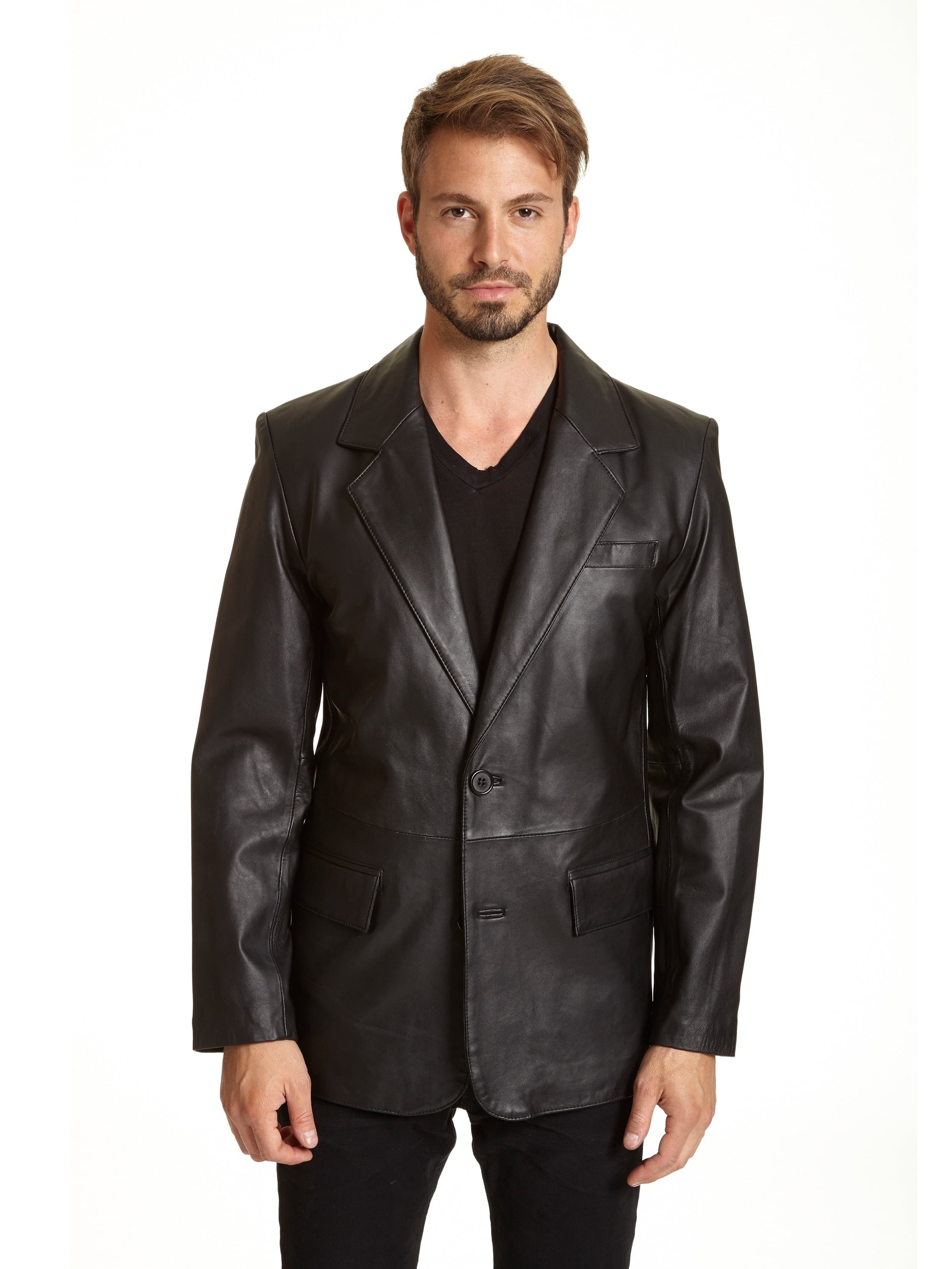 Excelled Excelled 4650RM Mens Lambskin Leather Blazer Jacket, Black