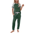 thumbnail image 2 of XIAONU Womens Pajamas Set Casual Color Block Short Sleeve Top And Elastic High Waist Drawsting Long Pants Sleepwear Loungewear Set, 2 of 7