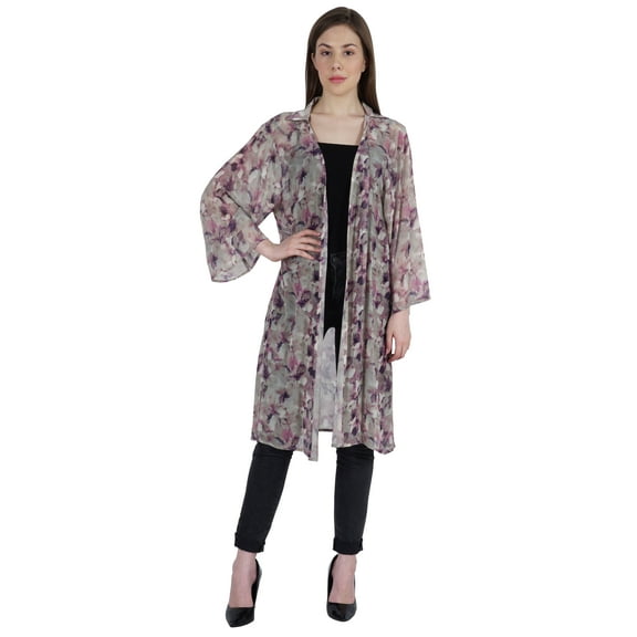 Moomaya Womens Printed Front Open Shrug Full Sleeve Summer Sheer Cardigan