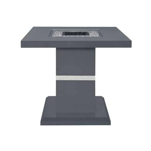 HomeRoots 560098 24 in. Dark Gray & Silver Faux Crystals Glass & Wood Square Pedestal End Table