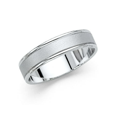 14k Sand - Solid 14k White Gold Wedding Ring Plain Band Sand & Polished Finish Classic Style Men Women 5 mm