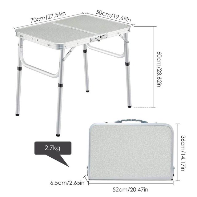 relayinert Portable Aluminium Folding Camping Table Adjustable Height Garden Table for Outdoor Picnic Cooking