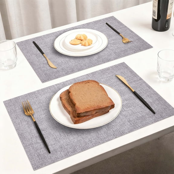 Cloth Placemats,Fabric Mat,Cotton Linen Blend Machine Washable Double Layered Durable Place Mats Heat Resistant Placemats Wrinkle Free Thick Fabric Dining Table Mats(Gray)