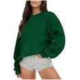 thumbnail image 2 of Elvqul Green Sweatshirt Women Loose Fit Crewneck Under $5 Comfortable Womens Shirts Long Sleeve Tunic Tshirts Wear Solid Tops, 2 of 5
