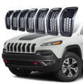 thumbnail image 5 of Kit 7pcs For 2014-2018 Jeep Cherokee 4-Door Black Mesh Grille Grill Cover Retro Gray Ring Trim Insert, 5 of 6