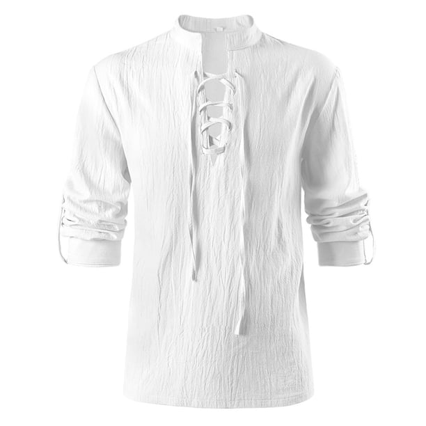 Blusa y camisa de manga larga con cuello alto para hombre, informal, lisa, de poliéster, con cuello alto y manga larga