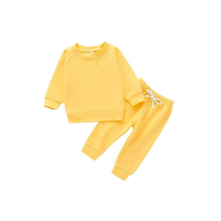 

PBaeM Baby Toddler Unisex Long Sleeve Top Pants 2 Piece Casual Base Outfit Sets