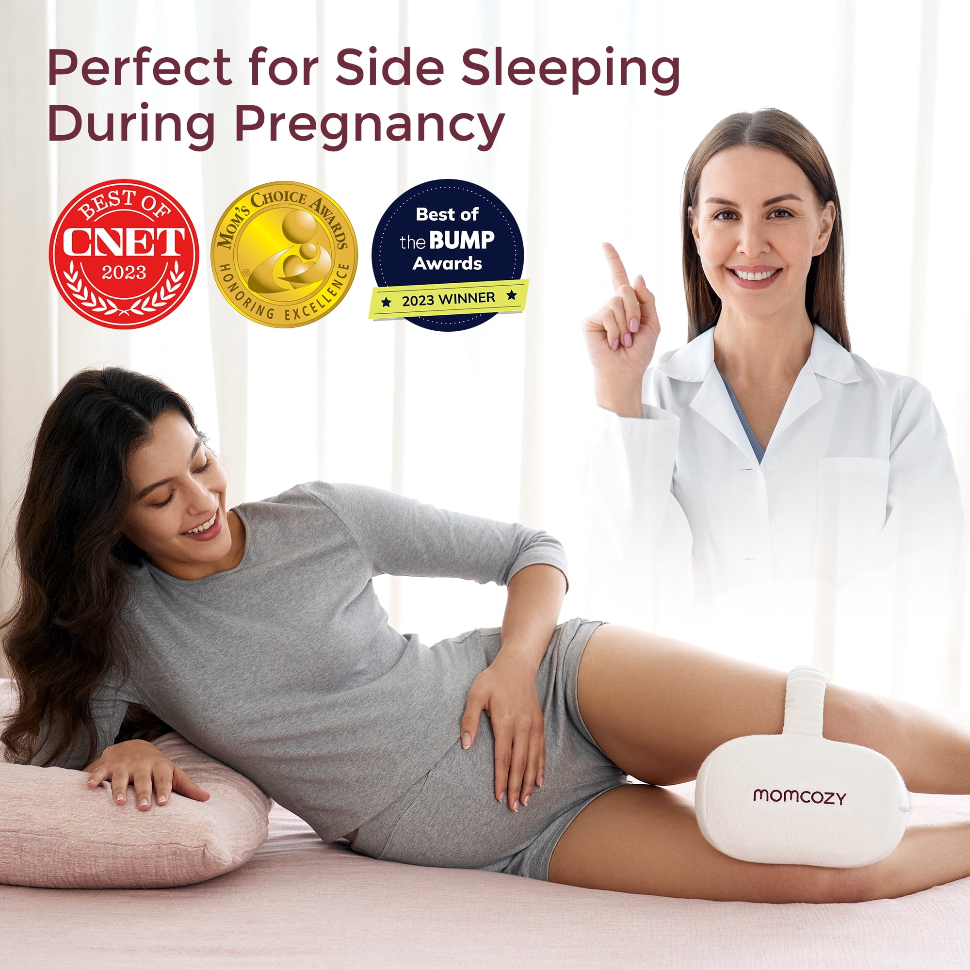Momcozy Knee Pillow for Side Sleepers, Soft Memory Foam Support Spine Alignment Pregnancy Leg Pillow for HIPS, Back, Sciatica Pain, Fixed Strap for Moving, Wider Contact Even Pressure