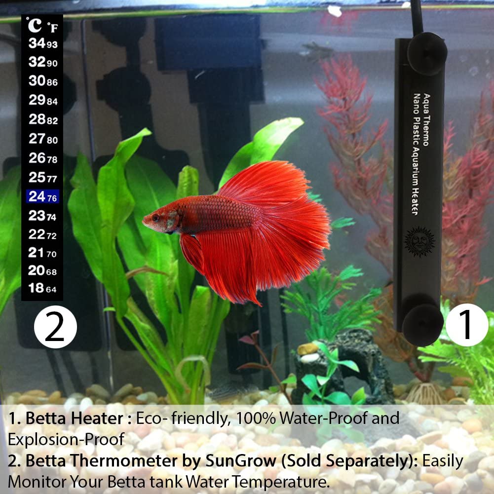 SunGrow 10‑Watt Betta Heater – Fully Submersible, Auto‑Temp For Small Tanks (Up To 1.5 Gal)