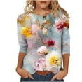 thumbnail image 2 of Viikei Cotton Women's 3/4 Sleeve Round Neck Top,Women Fashion Casual Printed Round Neck Three Quarter Sleeve 3/4 Sleeve T-shirt Loose Multicolor L, 2 of 5