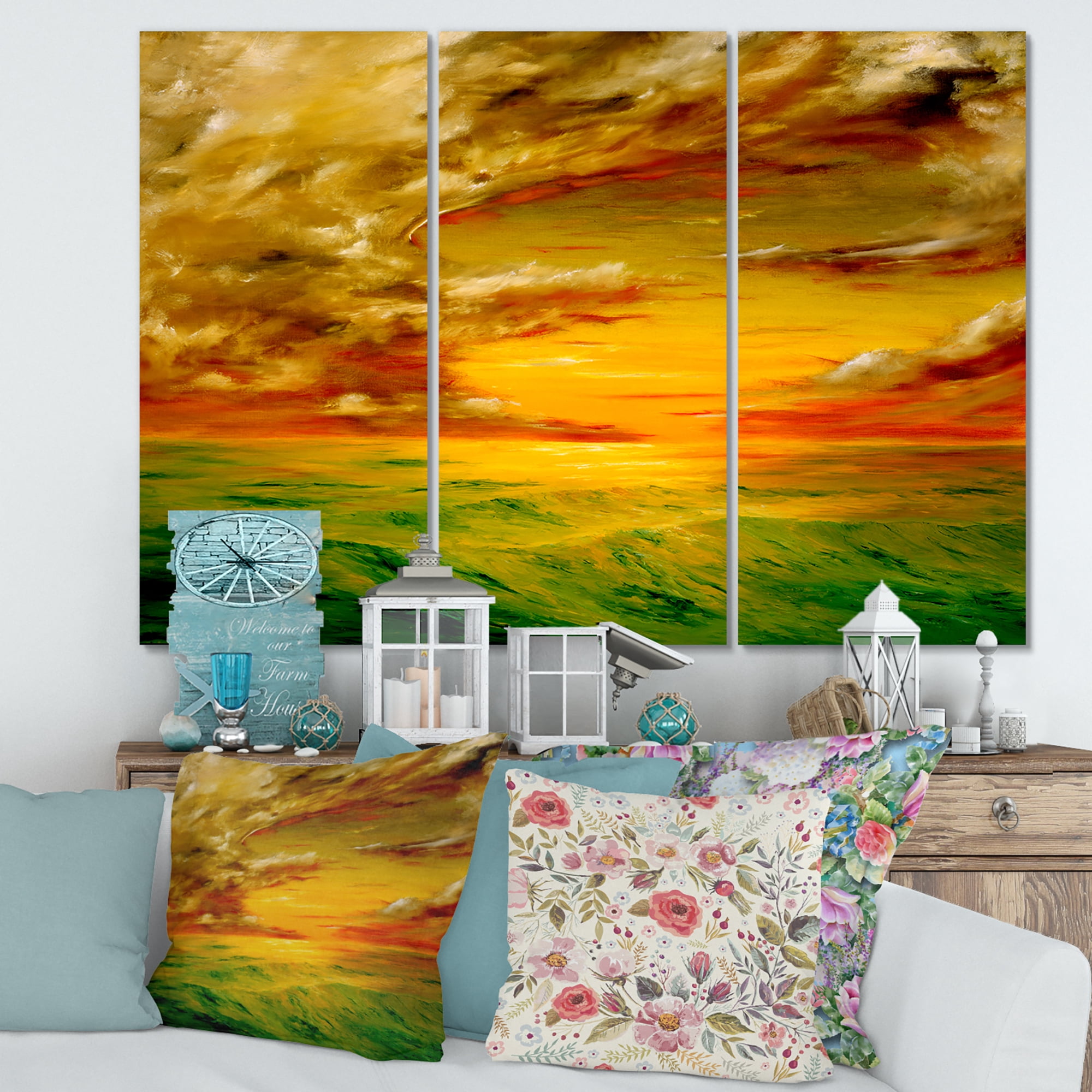 Designart ' Colorful and Bright Sunset At Santa Rosa California ' Farmhouse Canvas Wall Art Print