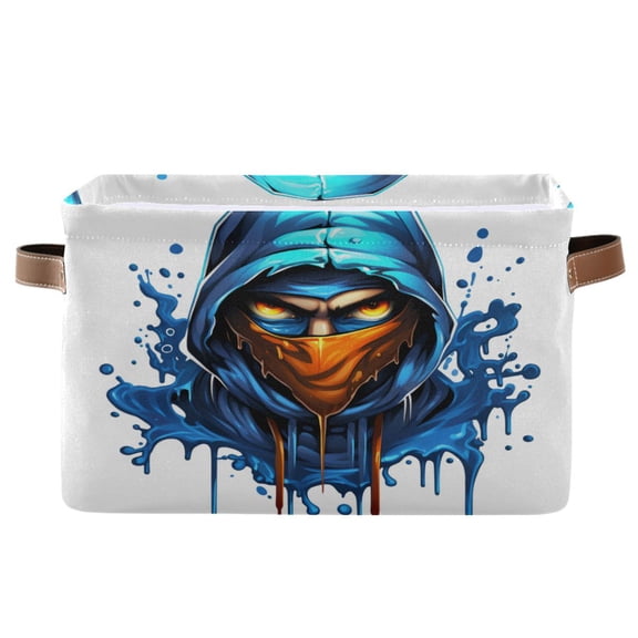 Person with Mask Hood Storage Bins with Handle Fabric Organizer Basket Foldable Box 1 Pack 14.2x10.2x8.3