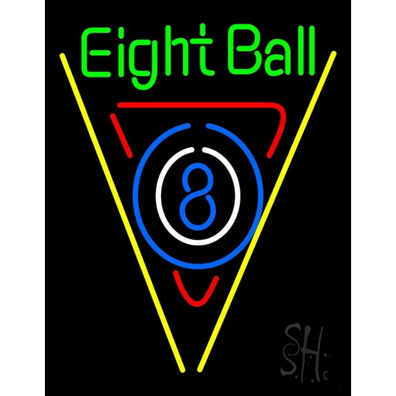 Eight Ball Pool Bar LED Neon Sign 24 x 31 - inches, Clear Edge Cut Acrylic Backing, with Dimmer - Bright and Premium built indoor LED Neon Sign for Bar decor.