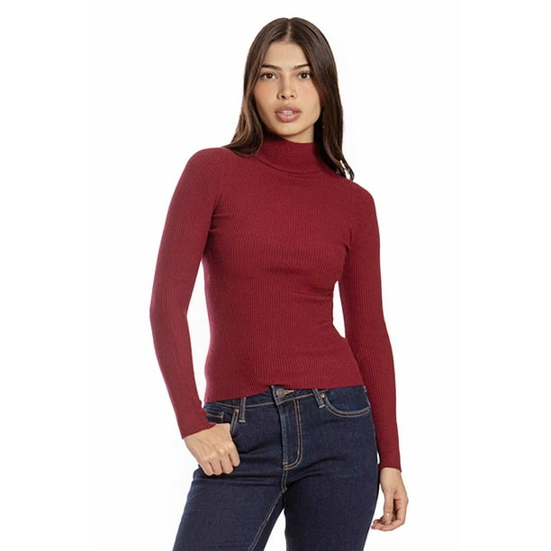 Blusa tejida de cuello alto /Juvenil, 0247 (Vino) vino M