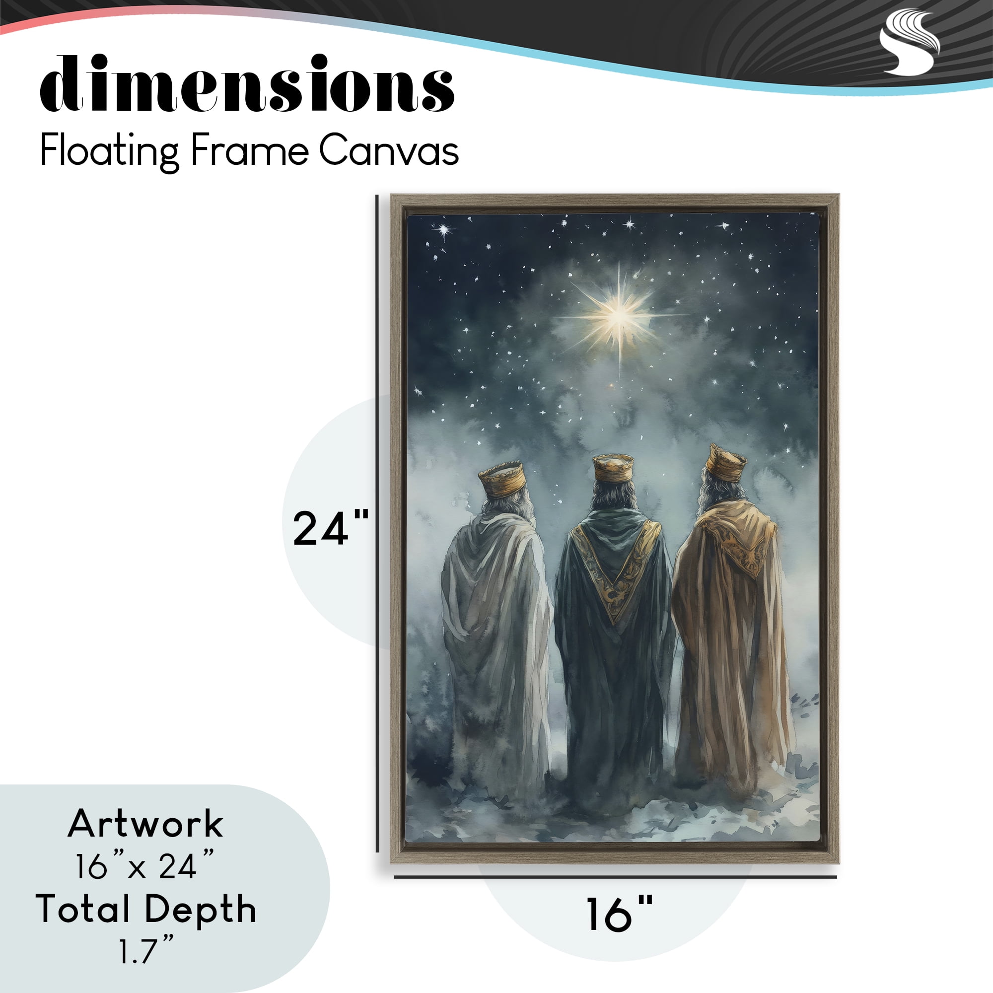 Three Wise Men & North Star Brown Framed Floater Canvas Wall Art, design by Petal Prints Design