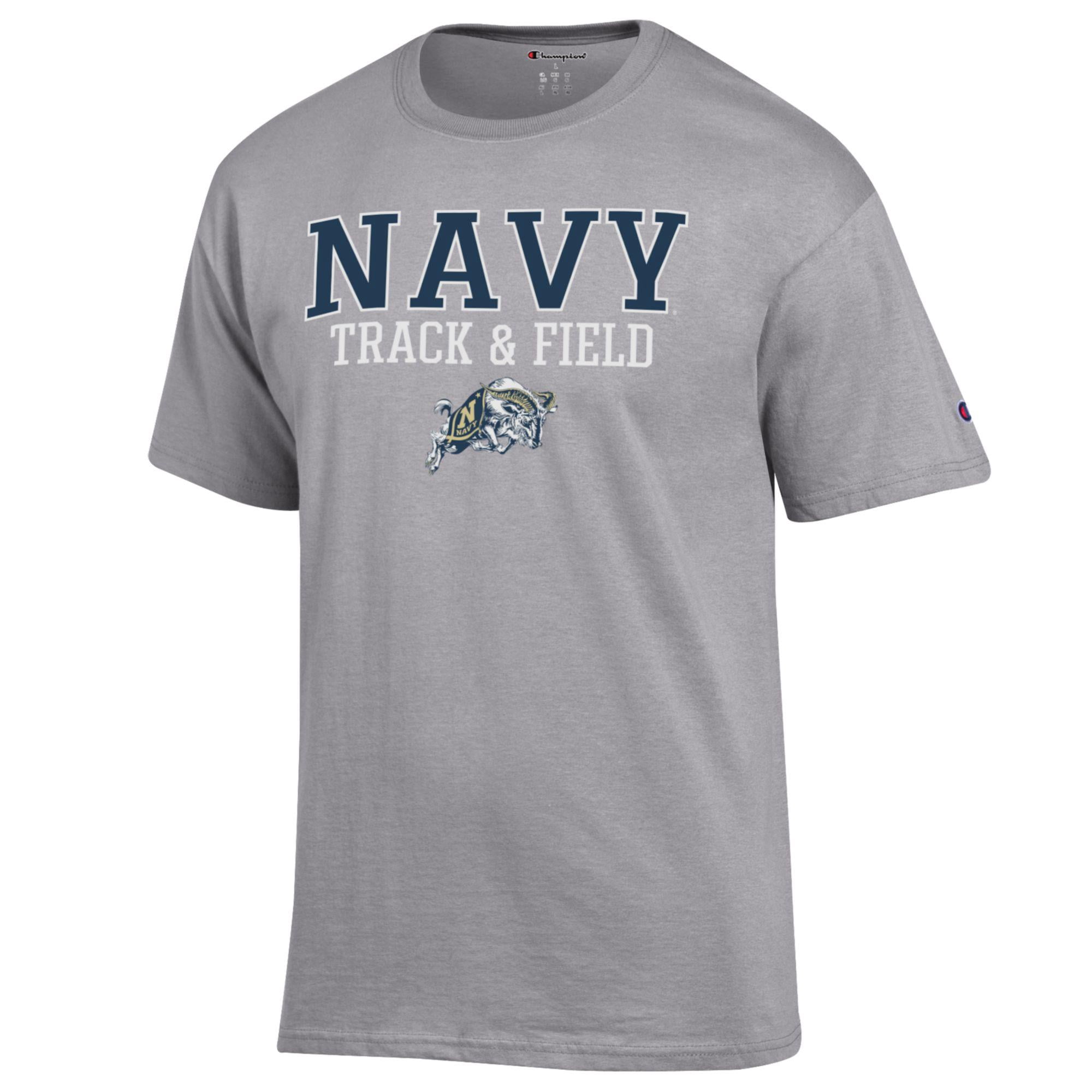 Men's Champion  Gray Navy Midshipmen Track & Field Stack T-Shirt