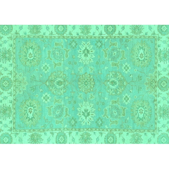 Ahgly Company Indoor Rectangle Oriental Turquoise Blue Traditional Area Rugs, 7' x 9'