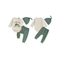 thumbnail image 2 of Baby Boy Toddler Boys Fall Outfit 0 3 6 12 18 Months Letter Tractor Print Long Sleeve Rompers and Elastic Pants Beanies Hat Set Spring 3 Piece Clothes, 2 of 9